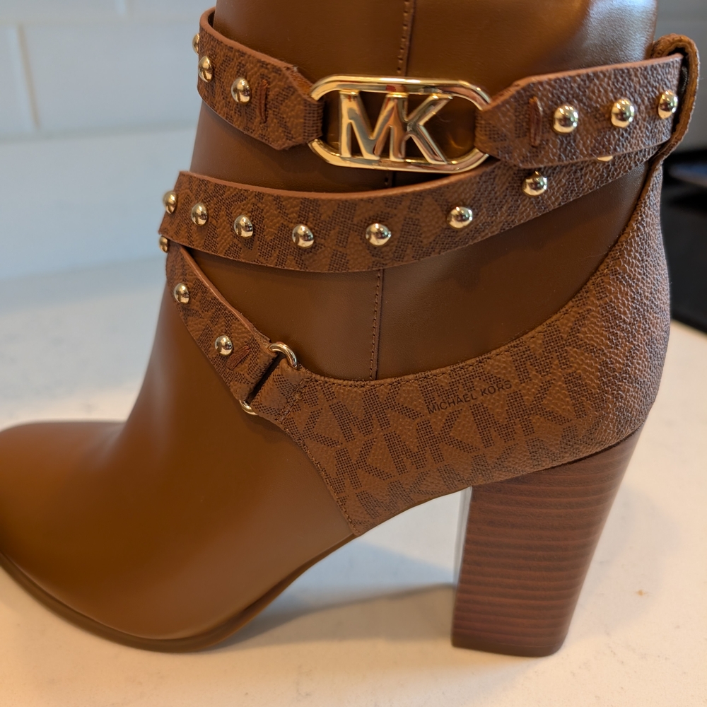 Never Worn Michael Kors Brown Ankle Boots with Studded Straps - Picture 4 of 10